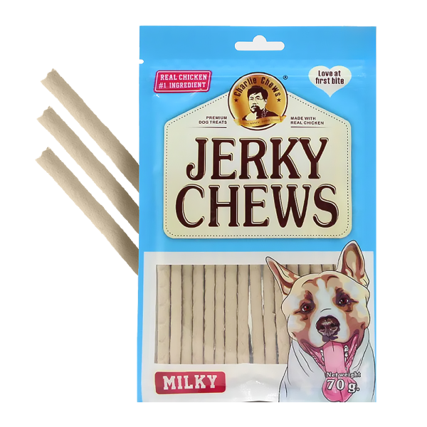 تشویقی مدادی سگ JERKY CHEWS طعم شیری 70 گرم